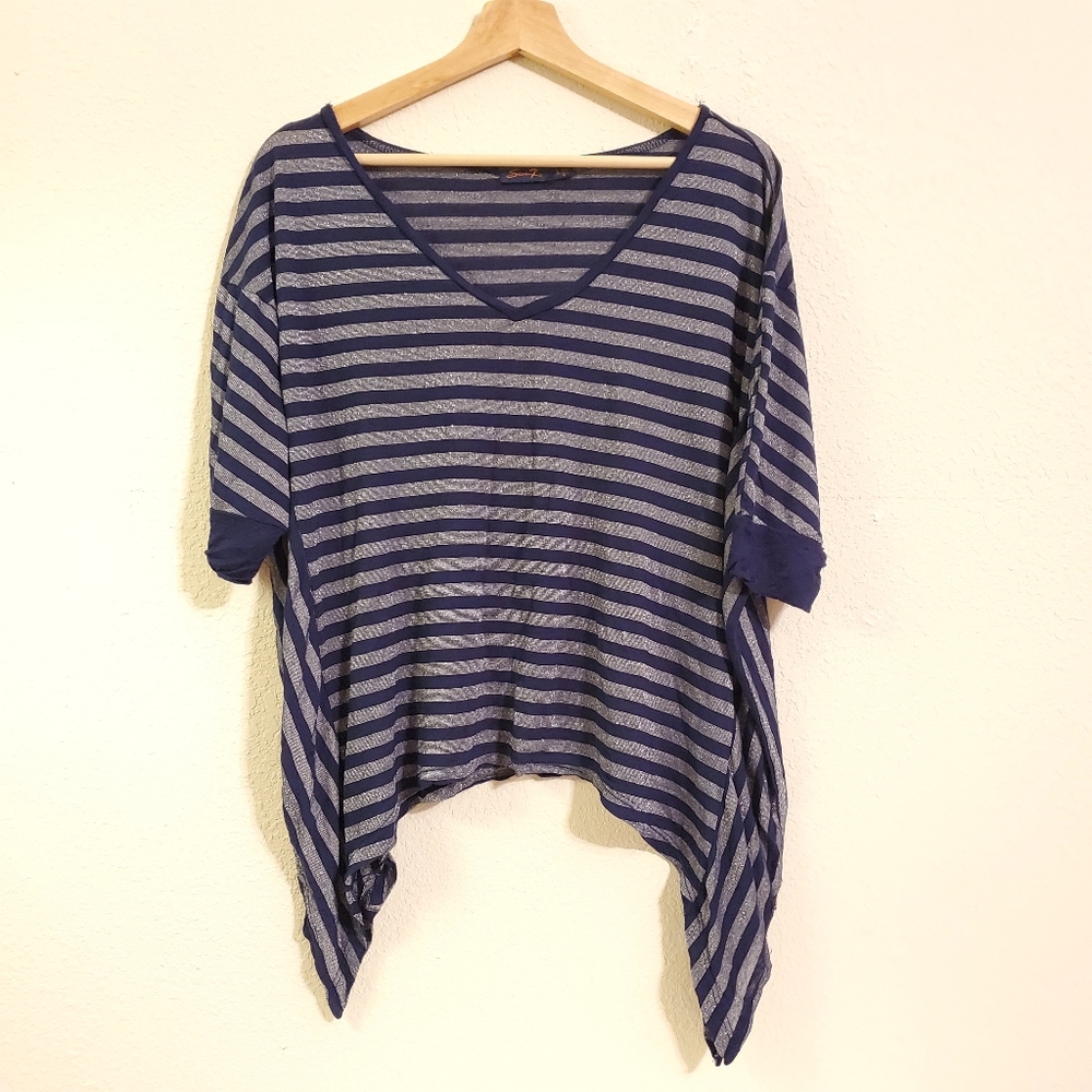 Seven7 Navy Silver Striped Top